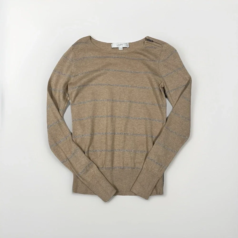 Ann Taylor Loft Women's Metallic Stripe Shoulder‎ Zipper Sweater Size XXSP